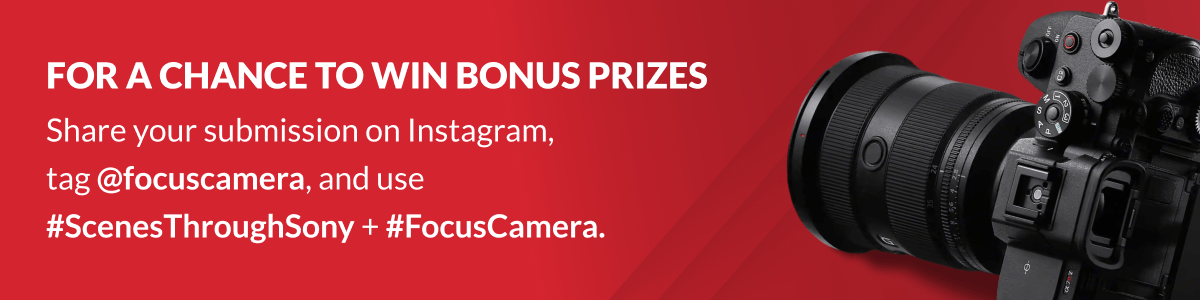 For a chance to WIN bonus prizes: share your submission on Instagram,
tag @focuscamera, and use #ScenesThroughSony + #FocusCamera.
